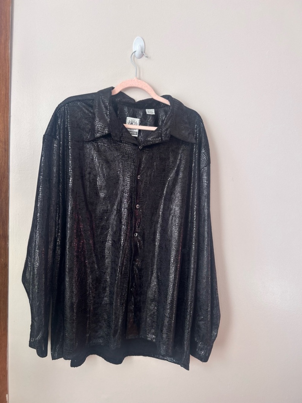 Shiny Black Button-Up Shirt